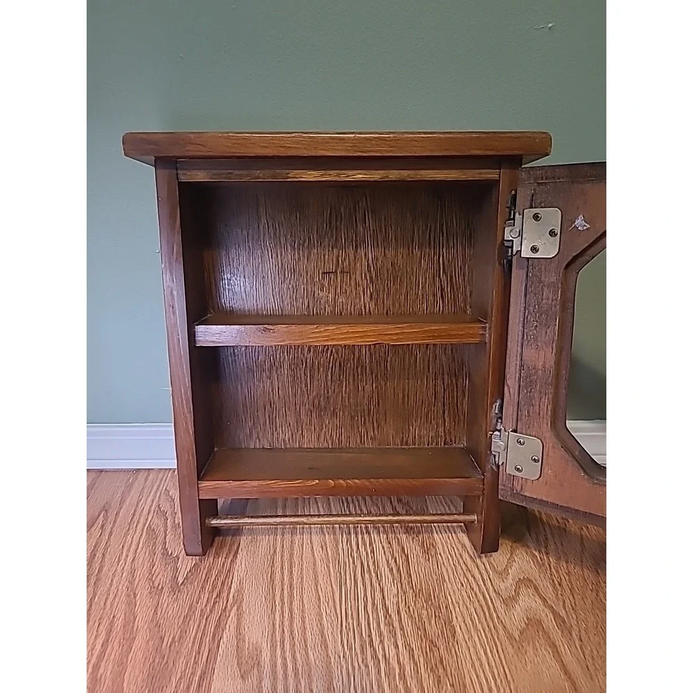 Vintage Framed Hanging Wooden Spice Rack / Medicine Caninet With‎ Towel Rack - Picture 2 of 14